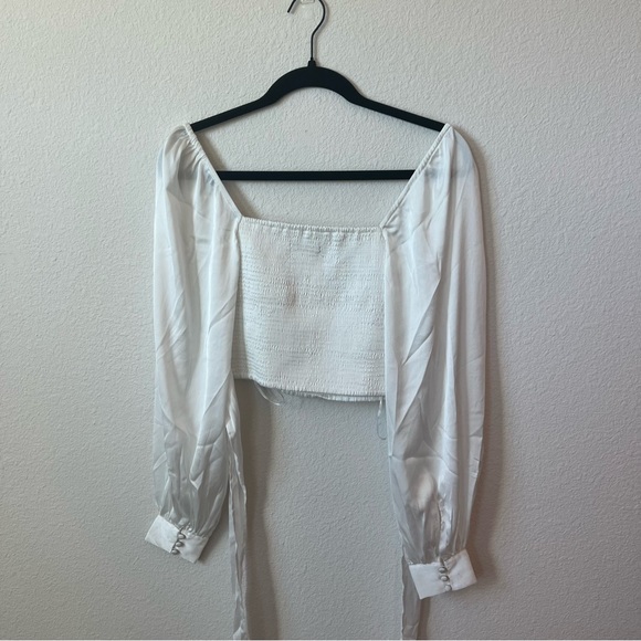 Urban Outfitters Satin Wrapped Bell Sleeve Crop Top - Picture 6 of 6